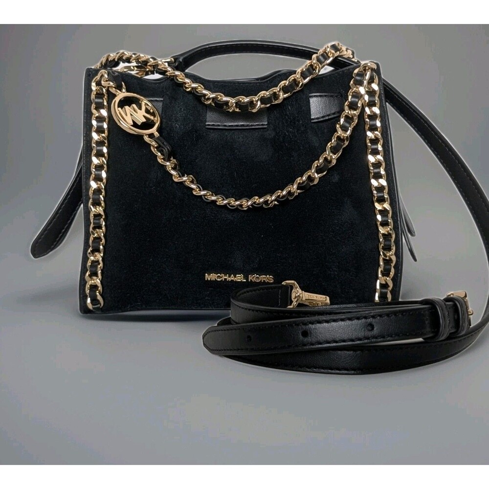 Michael Kors🖤Mina Small Leather Suede Bag Purse Crossbody Shoulder Handbag Blk